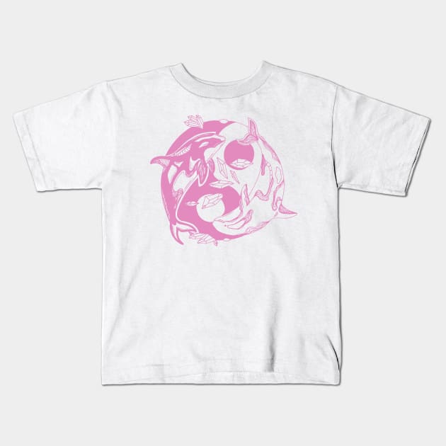 Light Pink Balanced Orca Whales Kids T-Shirt by kenallouis